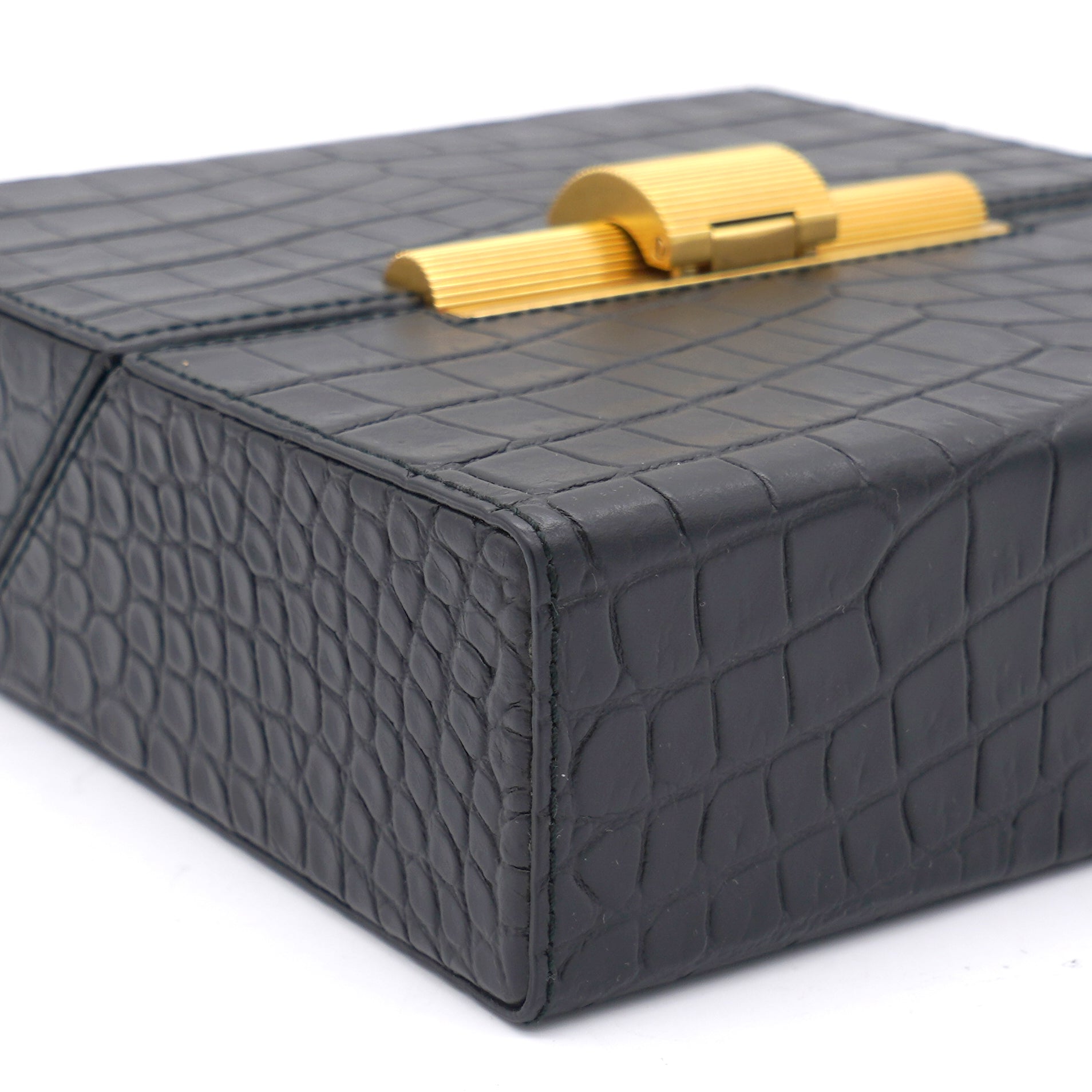 Calfskin Crocodile Embossed Daisy Box Crossbody Bag