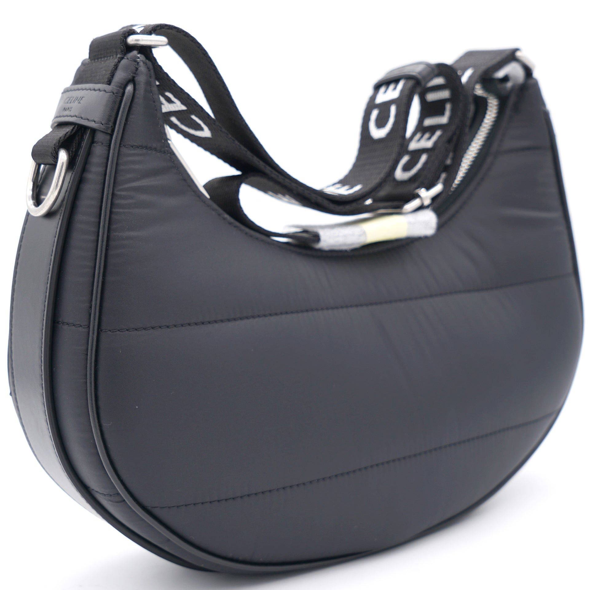 Celine Nylon Medium Ava Triomphe Shoulder Bag With Strap Black