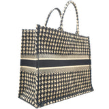 Canvas Embroidered Large Houndstooth Book Tote Beige