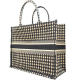 Canvas Embroidered Large Houndstooth Book Tote Beige