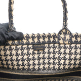 Canvas Embroidered Large Houndstooth Book Tote Beige