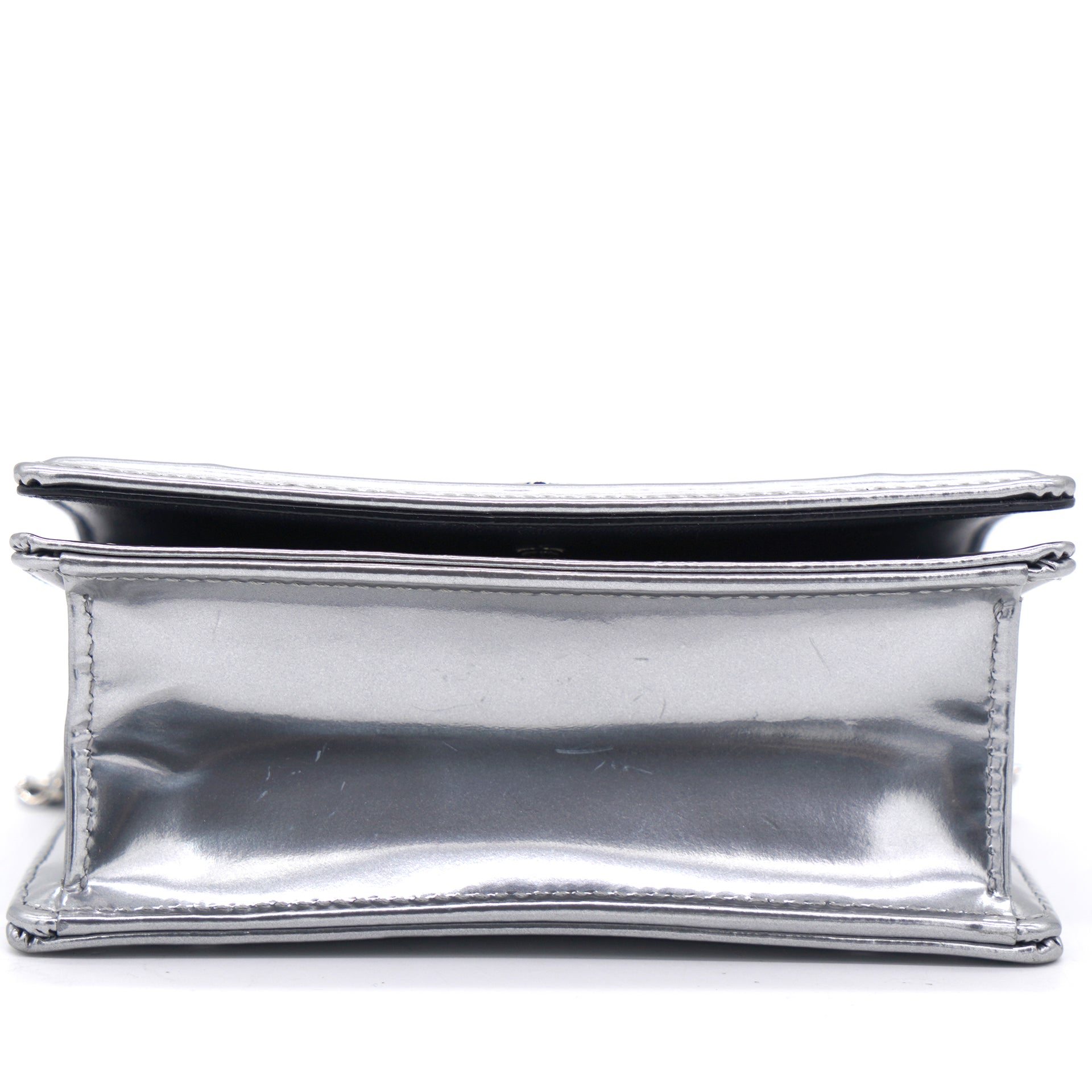 CHRISTIAN DIOR Metallic Patent Micro-Cannage Baby Diorama Flap Bag Silver  1270451