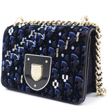 Velvet Crystal Small Diorama Club Flap Bag Navy