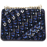 Velvet Crystal Small Diorama Club Flap Bag Navy