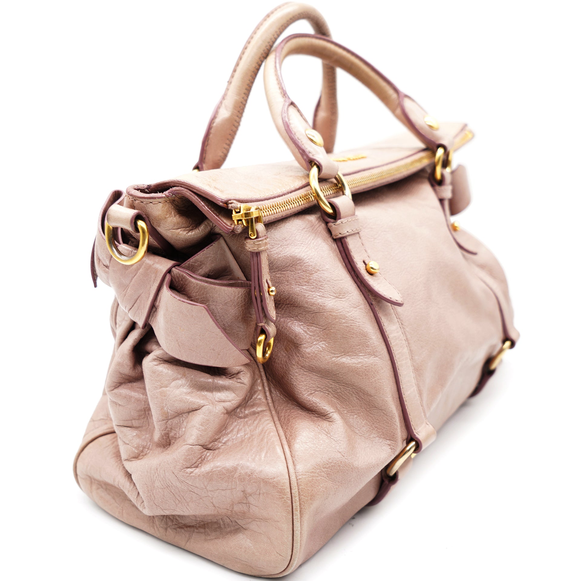 Brown Miu Miu Vitello Lux Bow Satchel Handbag Designer
