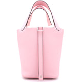 Rose Sakura 3Q Clemence Leather Picotin Lock 18 Bag