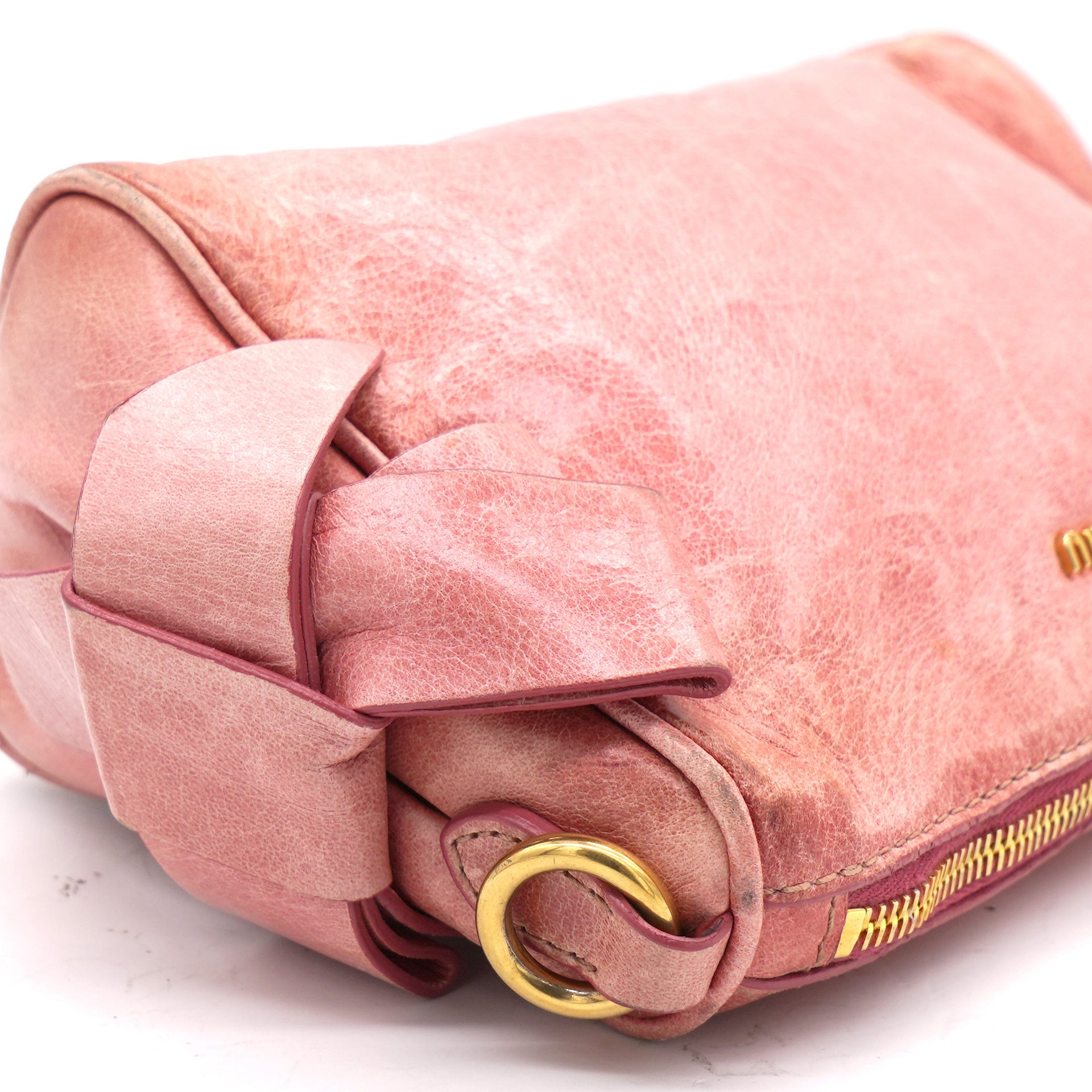 Miu Miu Vitello Lux Bow Shoulder Bag Pink Leather Pony-style