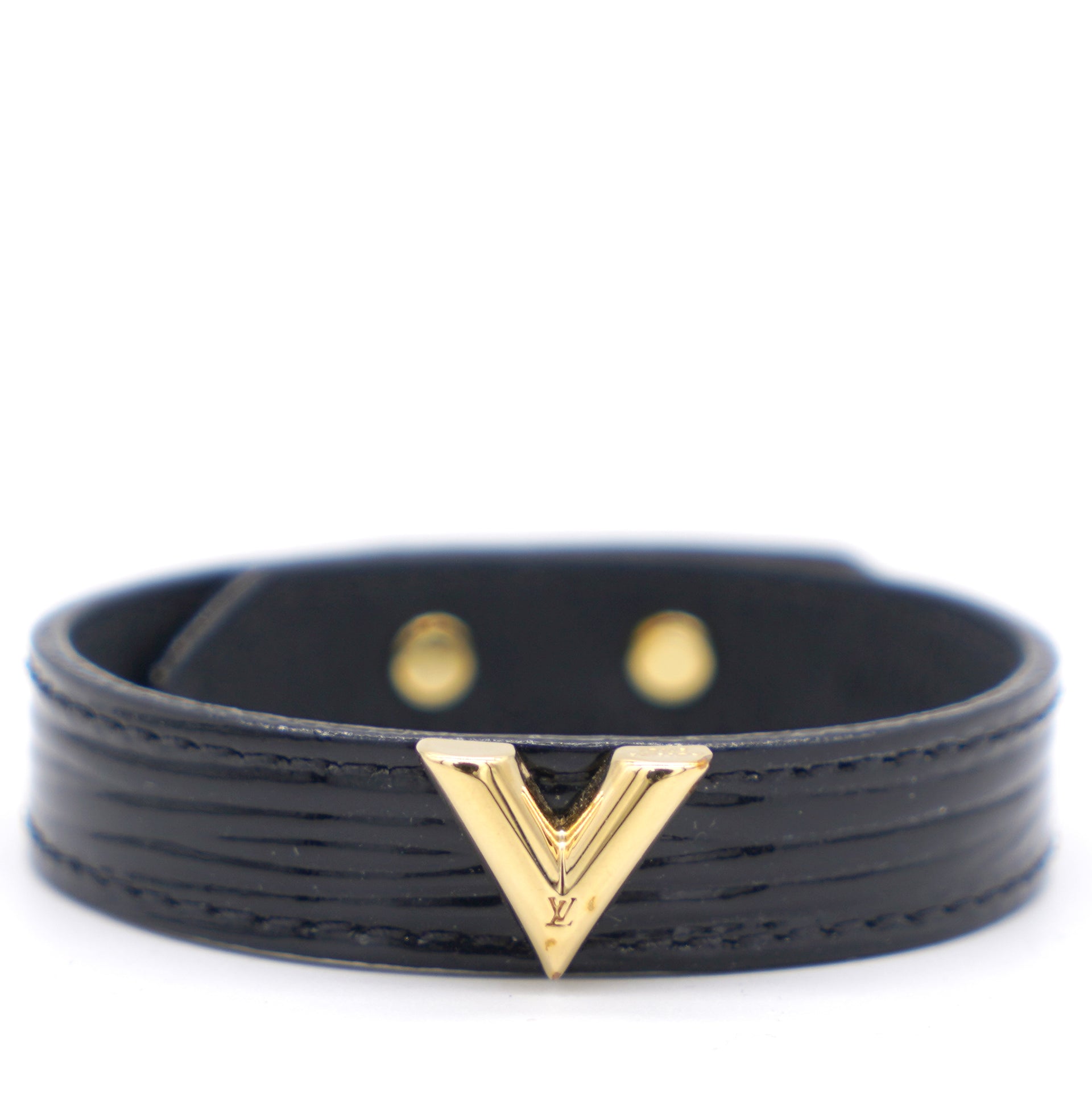 Louis Vuitton Essential V Ultimate Bracelet Black Leather. Size 19
