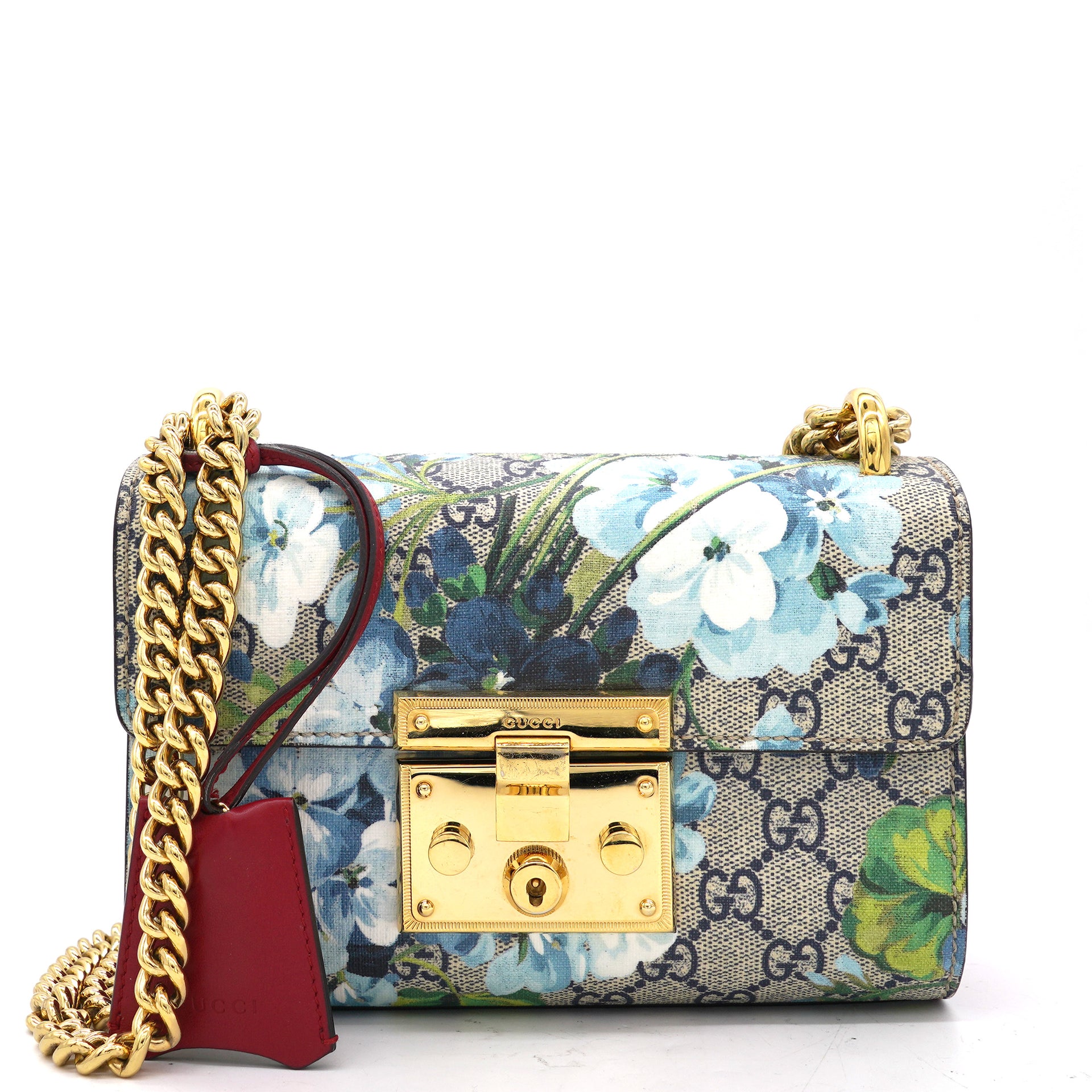Padlock leather and printed coated-canvas shoulder bag