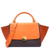 Tri-Color Leather and Suede Small Trapeze Top Handle Bag