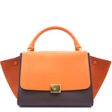 Tri-Color Leather and Suede Small Trapeze Top Handle Bag