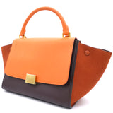 Tri-Color Leather and Suede Small Trapeze Top Handle Bag