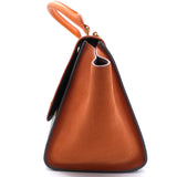 Tri-Color Leather and Suede Small Trapeze Top Handle Bag