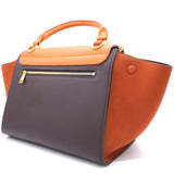 Tri-Color Leather and Suede Small Trapeze Top Handle Bag