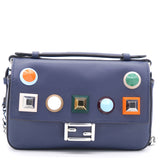 Micro Double Baguette Studded Leather Bag Navy