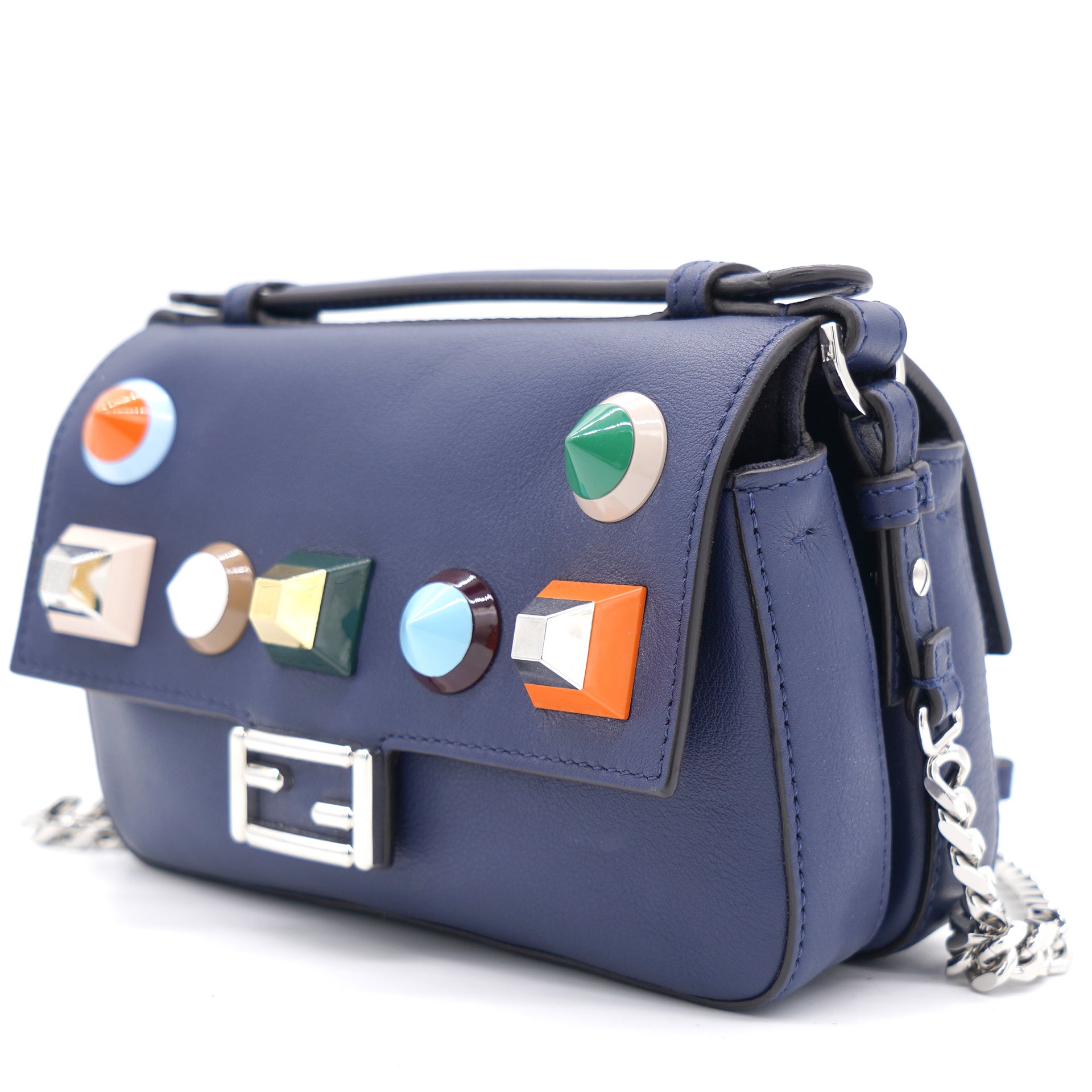 Micro Double Baguette Studded Leather Bag Navy