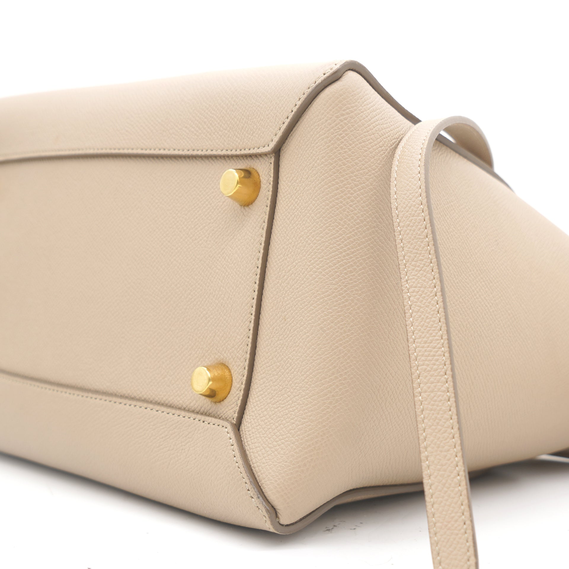 Light Taupe Leather Mini Belt Top Handle Bag