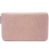 Lambskin Camellia Embossed Large Zip Around Wallet Dust Pink