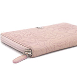 Lambskin Camellia Embossed Large Zip Around Wallet Dust Pink