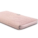 Lambskin Camellia Embossed Large Zip Around Wallet Dust Pink