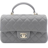 Lambskin Quilted Mini Top Handle Rectangular Flap Grey