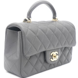 Lambskin Quilted Mini Top Handle Rectangular Flap Grey