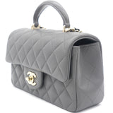 Lambskin Quilted Mini Top Handle Rectangular Flap Grey