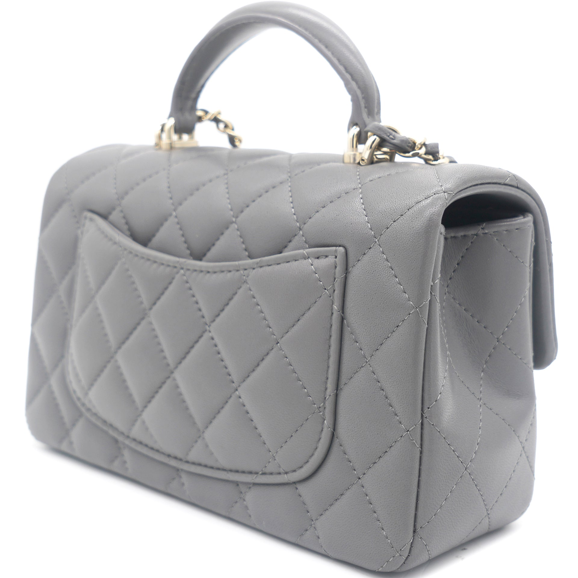 Lambskin Quilted Mini Top Handle Rectangular Flap Grey