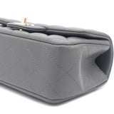 Lambskin Quilted Mini Top Handle Rectangular Flap Grey