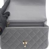 Lambskin Quilted Mini Top Handle Rectangular Flap Grey