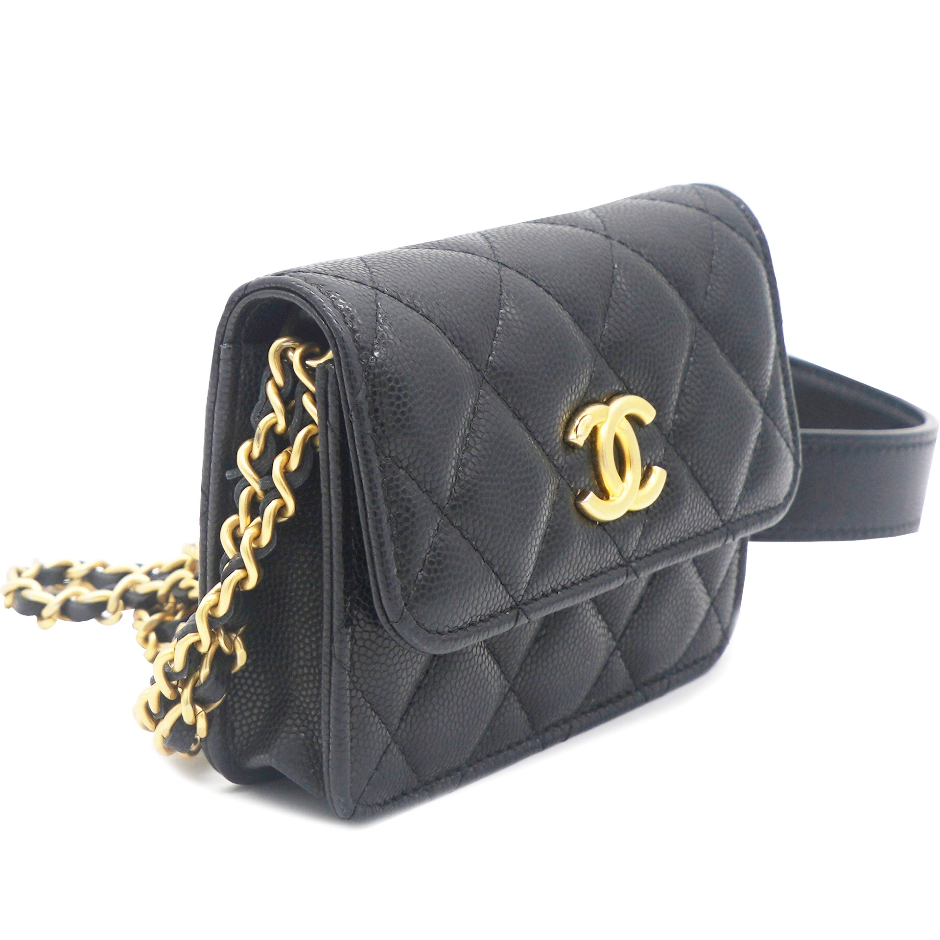 Chanel Black Lambskin GOLD CC Mini Card Holder Wallet on Chain WOC