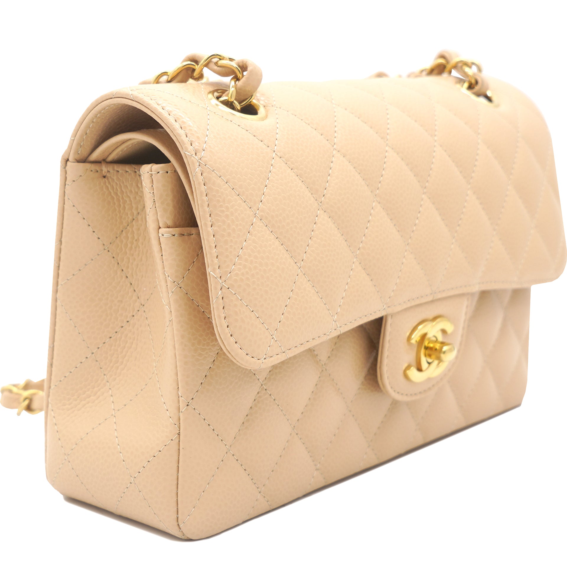 Chanel Caviar Quilted Small Classic Double Flap Beige  STYLISHTOP