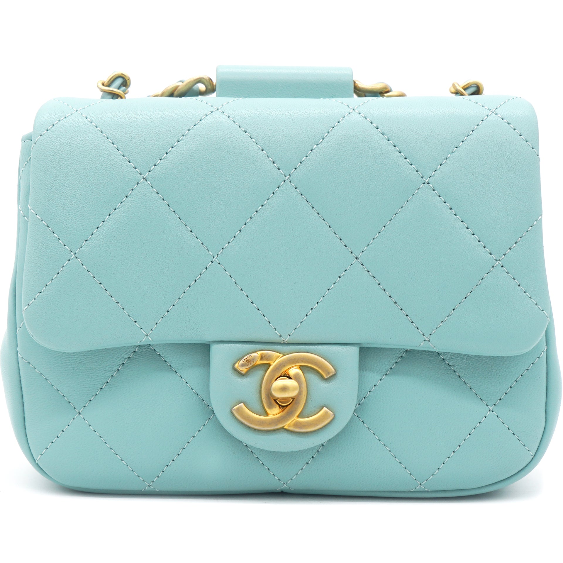 Chanel CC Quilted Baby Blue Flap Bag - shop 