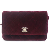 Velvet Quilted Pearl Crush Wallet On Chain WOC Burgundy