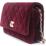 Velvet Quilted Pearl Crush Wallet On Chain WOC Burgundy