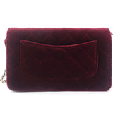 Velvet Quilted Pearl Crush Wallet On Chain WOC Burgundy