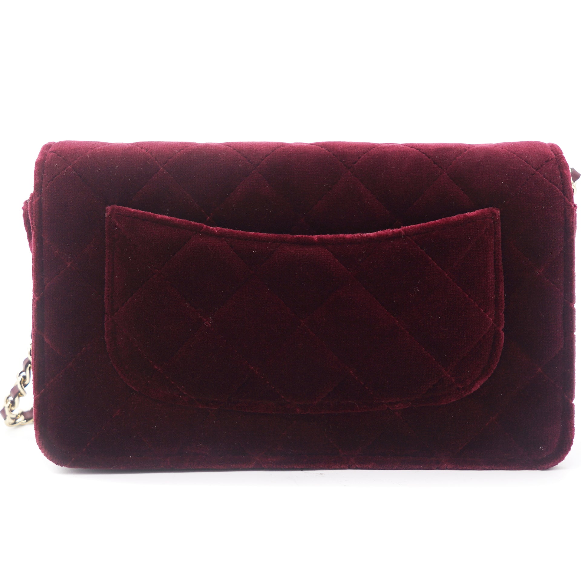 Velvet Quilted Pearl Crush Wallet On Chain WOC Burgundy