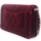 Velvet Quilted Pearl Crush Wallet On Chain WOC Burgundy