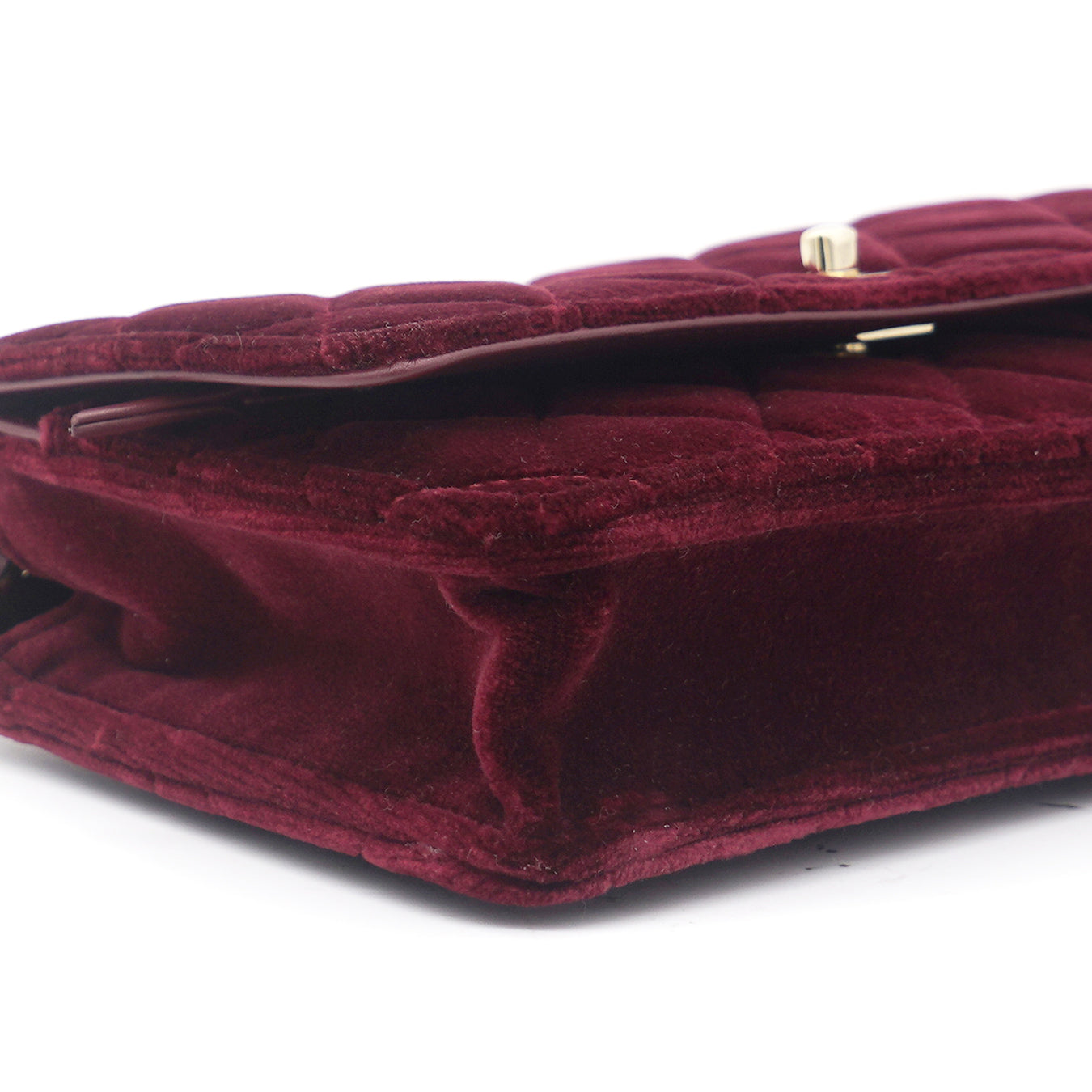 Velvet Quilted Pearl Crush Wallet On Chain WOC Burgundy