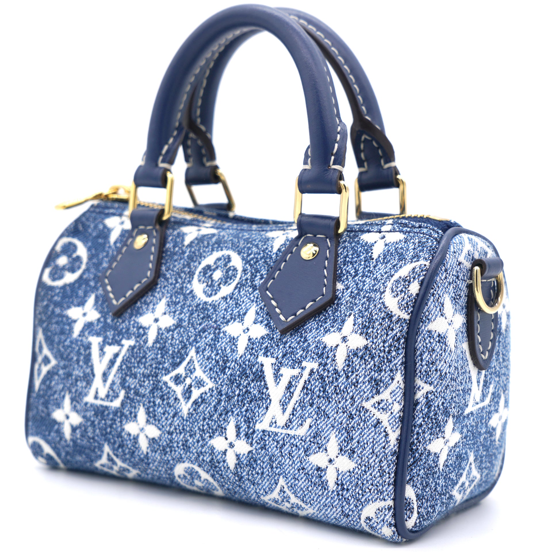 Authentic Louis Vuitton Nano Speedy Navy Denim Bleu, Luxury, Bags