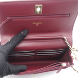 Velvet Quilted Pearl Crush Wallet On Chain WOC Burgundy