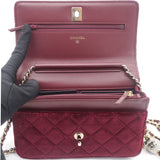 Velvet Quilted Pearl Crush Wallet On Chain WOC Burgundy