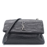 Calfskin Crocodile Embossed West Hollywood Monogram Fold-Over Bag