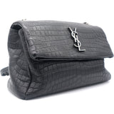 Calfskin Crocodile Embossed West Hollywood Monogram Fold-Over Bag