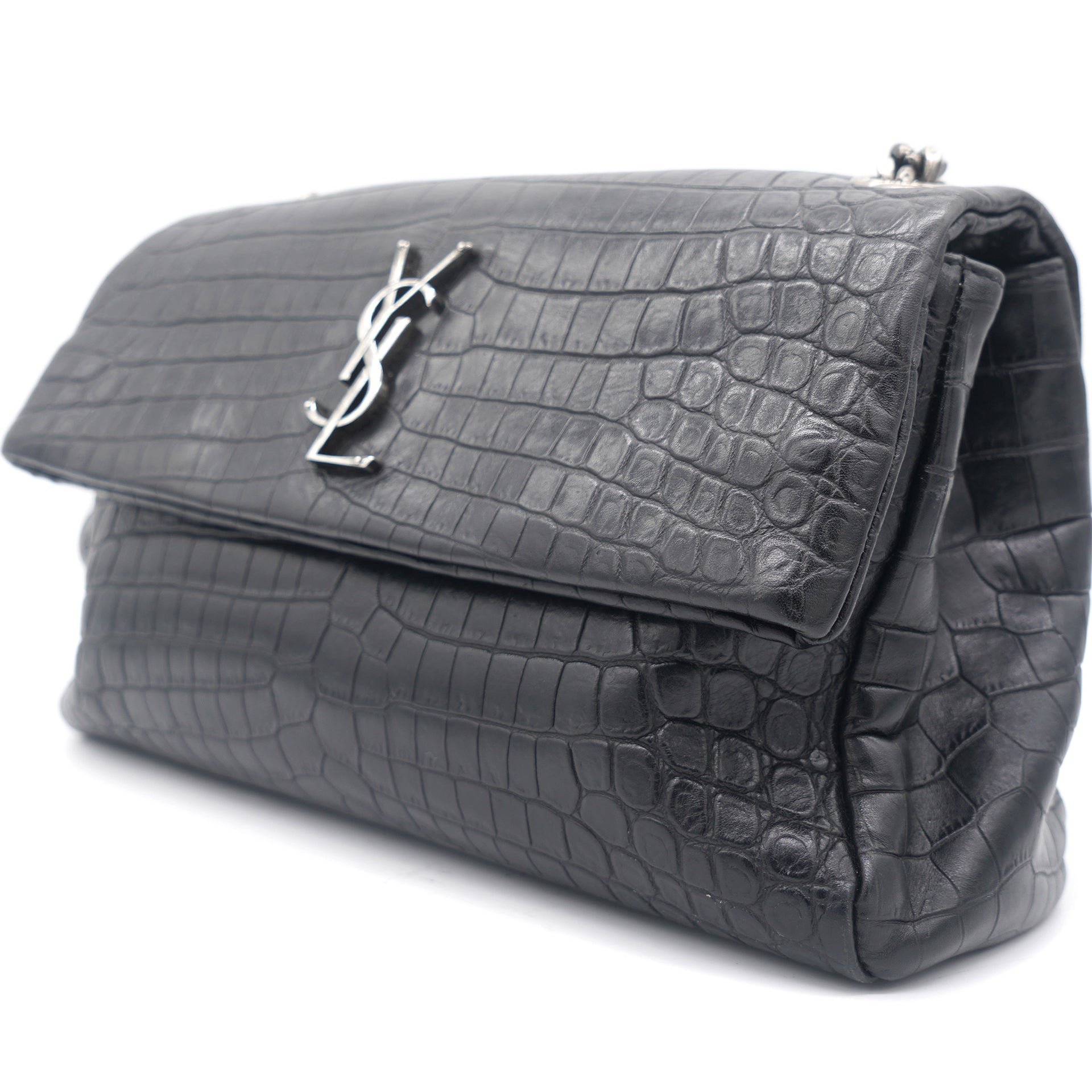 Calfskin Crocodile Embossed West Hollywood Monogram Fold-Over Bag