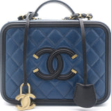 Navy/Black Quilted Caviar Leather Medium CC Filigree Vanity Case Bag