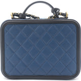 Navy/Black Quilted Caviar Leather Medium CC Filigree Vanity Case Bag