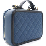 Navy/Black Quilted Caviar Leather Medium CC Filigree Vanity Case Bag