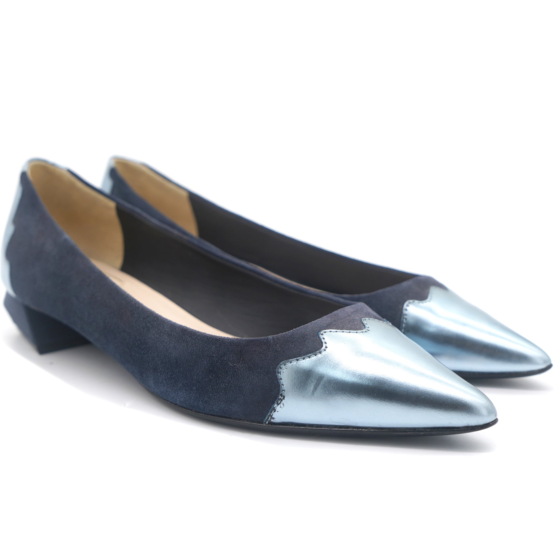 Navy Blue Suede and Leather Pointed Toe Pumps 38