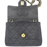 Vintage Black Quilted Leather Mini Square Classic Flap Bag